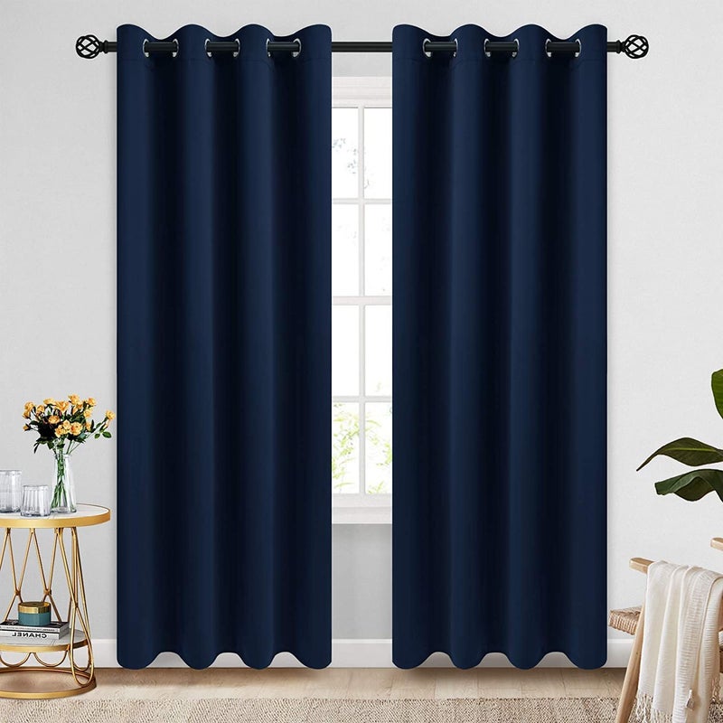 COSVIYA Grommet Blackout Room Darkening Navy Blue Curtains 84 inch Length 2 Panels Thick Polyester Light Blocking Insulated Thermal Window Curtain Drapes for Bedroom/Living Room 52x84 inches - Image 1